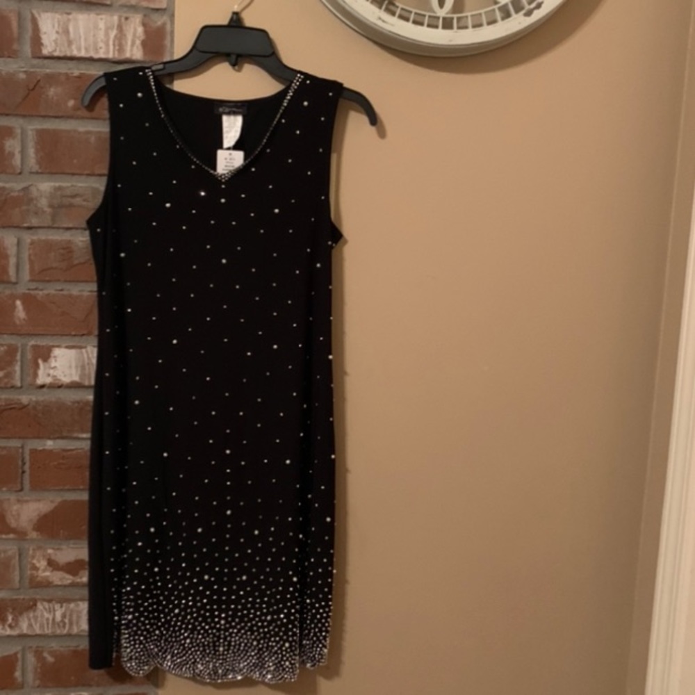 S Levine medium black dress with beaded detail NWT